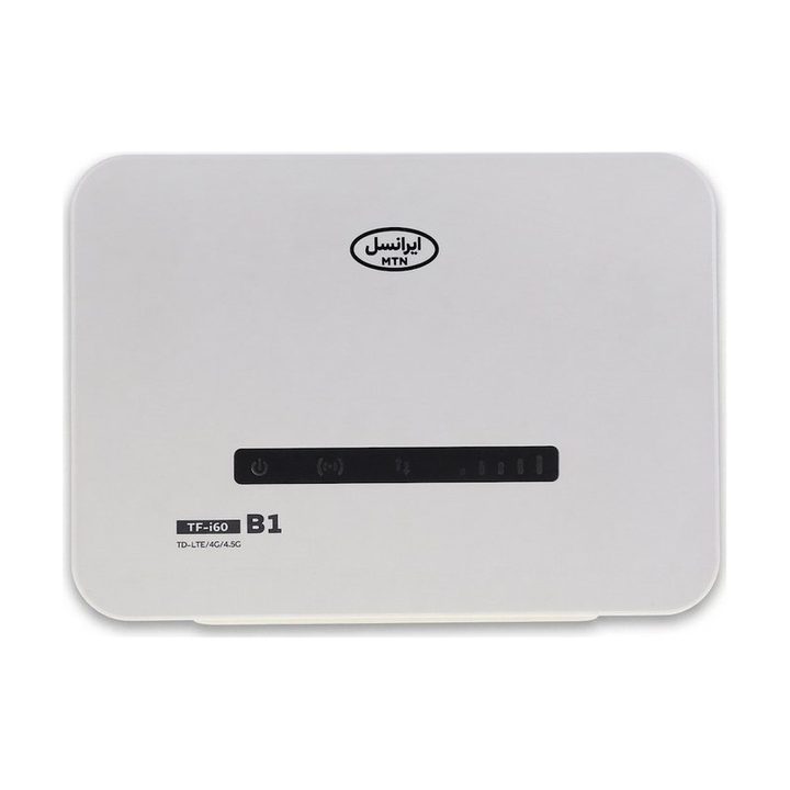 مودم روتر خانگی ایرانسل مدل TF-i60 B1 با پشتیبانی از شبکه نسل 4 ثابت و اینترنت همراه، وای‌فای AC در باند 5 گیگاهرتز، اتصال هم‌زمان 32 کاربر و دو سیم‌کارت FD و TD
