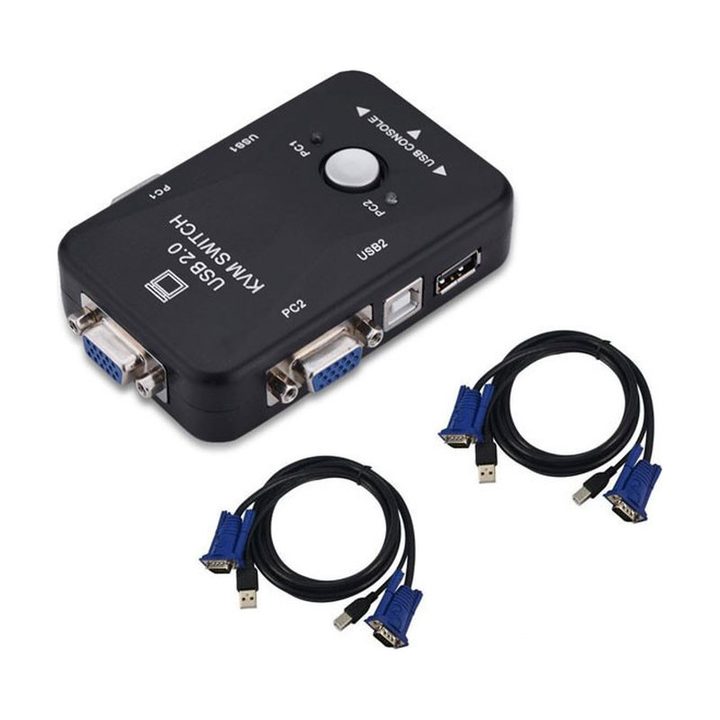 سوییچ KVM دو پورت USB مدل BAMA122 به همراه دو کابل KVM