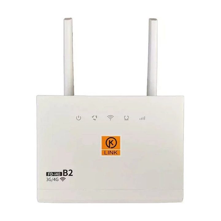 مودم سیمکارتی رومیزی 4G LTE کی‌لینک مدل B2 با دو آنتن خارجی، نصب آسان Plug & Play، پورت USB Type-C و سه پورت LAN، پشتیبانی از پروتکل‌های امنیتی WPA/WPA2 و سازگار با سیمکارت‌های FD
