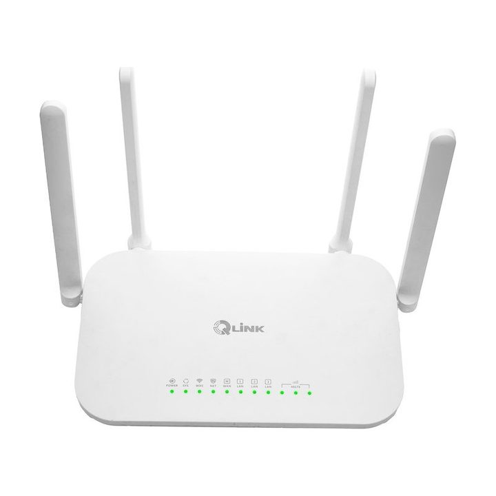 مودم روتر 4G LTE قابل حمل کیولینک مدل QLINK QL610 با استاندارد بی‌سیم 802.11b/g/n، سرعت 300 مگابیت بر ثانیه، چهار آنتن 5dBi، پشتیبانی همزمان تا 32 کاربر و اتصال سیم‌کارت 4G/3G