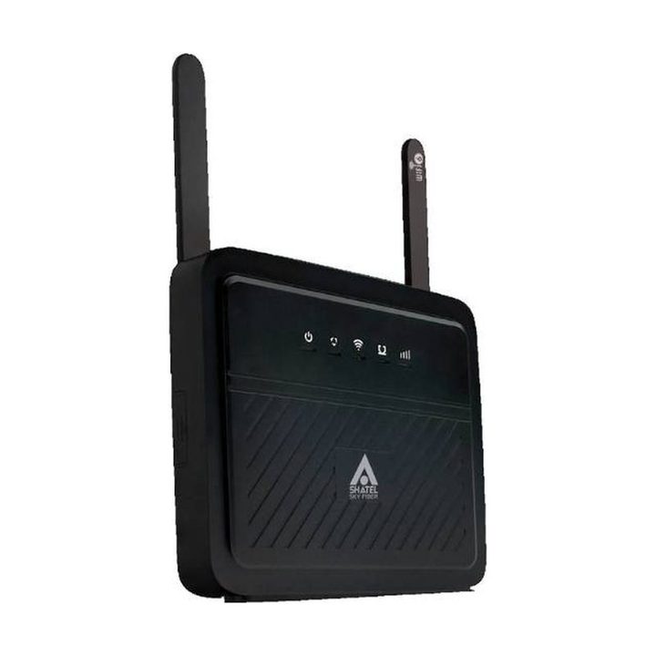 مودم 4G LTE قابل حمل شاتل مدل اسکای فایبر شاتل با دو آنتن 5 dBi، پشتیبانی از 4.5G و 32 کاربر، دارای پورت LAN RJ-45 و فایروال سخت‌افزاری و نرم‌افزاری