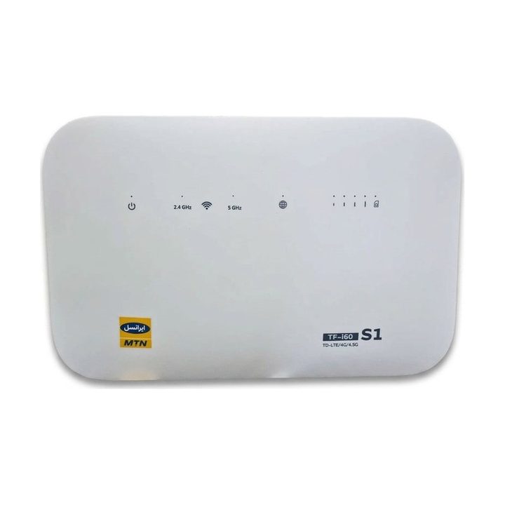 مودم خانگی ایرانسل TF-i60 S1 با پشتیبانی شبکه 4G و TD-LTE، اتصال هم‌زمان تا 32 کاربر، قابلیت ایجاد 4 شبکه بی‌سیم مستقل، پورت WAN و آنتن داخلی همراه با دو سیم‌کارت و بسته اینترنت 50 گیگابایت یک ماهه